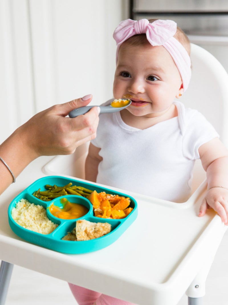 Assiette à compartiments avec ventouse et cuillère Yümi aqua Bleu - Kiabi