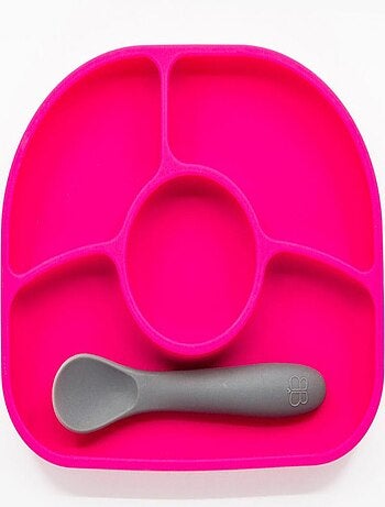Assiette À Compartiments Avec Ventouse Et Cuillère Yümi Rose