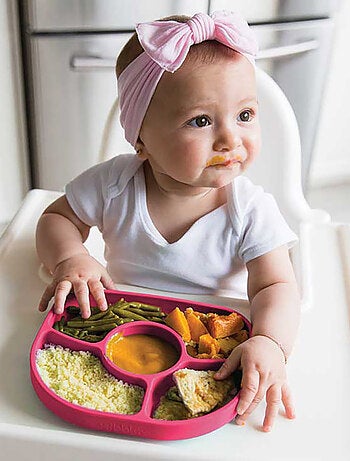 Assiette À Compartiments Avec Ventouse Et Cuillère Yümi Rose