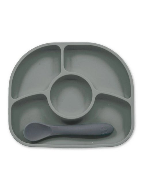 Assiette à compartiments ventousée et cuillère en silicone - Kiabi