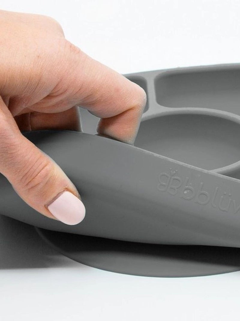 Assiette à compartiments ventousée et cuillère en silicone Gris - Kiabi