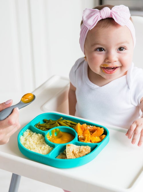 Assiette à compartiments ventousée et cuillère en silicone - Kiabi