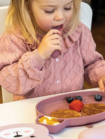 Assiette + Bol ventousés en silicone - Ourson rose