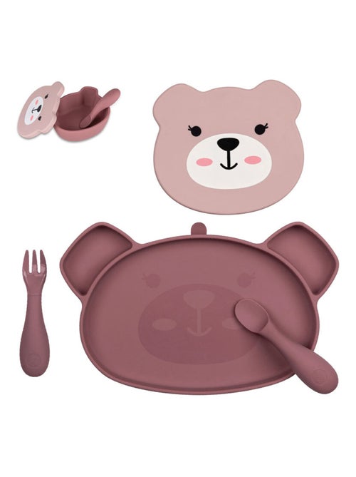 Assiette + Bol ventousés en silicone - Ourson rose - Kiabi