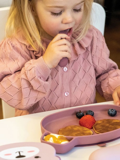 Assiette + Bol ventousés en silicone - Ourson rose - Kiabi