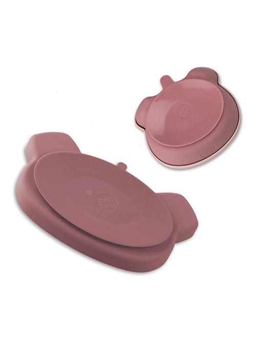 Assiette + Bol ventousés en silicone - Ourson rose - Kiabi