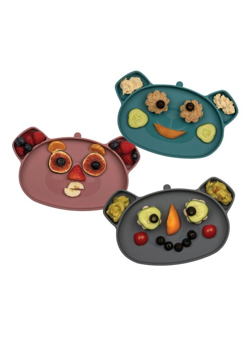 Assiette + Bol ventousés en silicone - Ourson rose - Kiabi