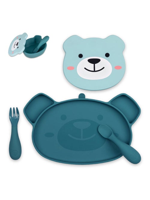 Assiette + Bol ventousés en silicone Ourson bleu - Kiabi