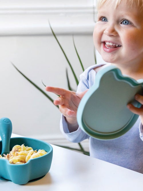 Assiette + Bol ventousés en silicone Ourson bleu - Kiabi