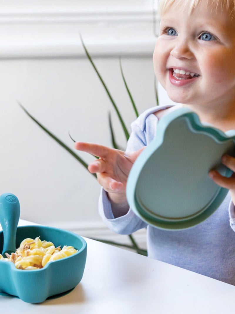 Assiette + Bol ventousés en silicone Ourson bleu Bleu - Kiabi