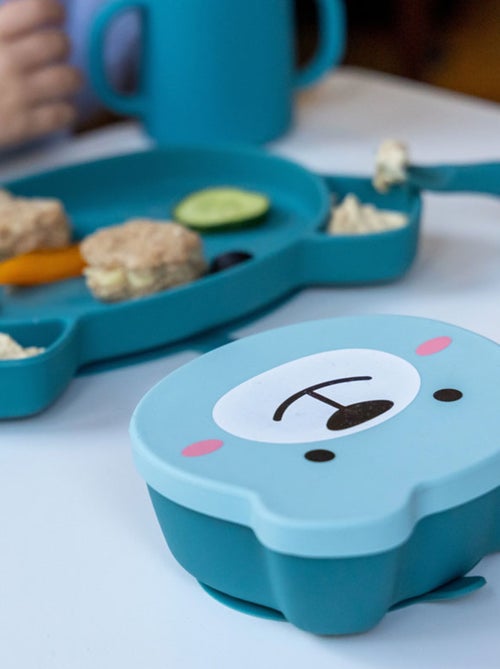 Assiette + Bol ventousés en silicone Ourson bleu - Kiabi