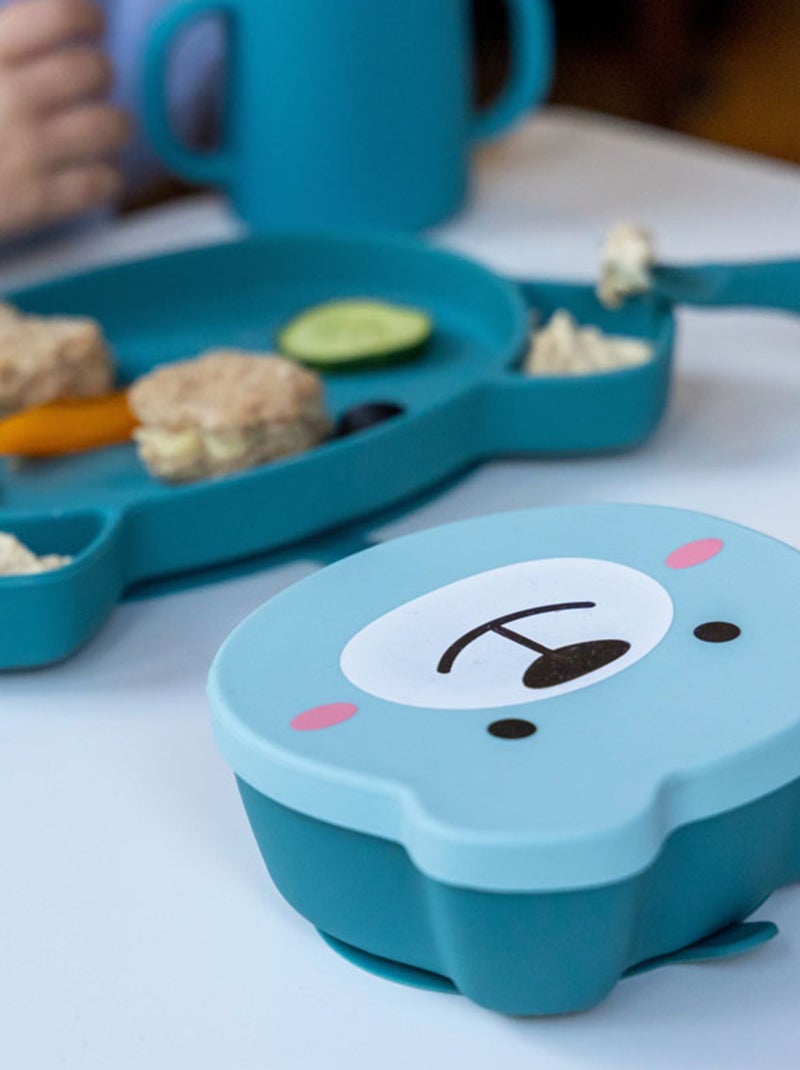 Assiette + Bol ventousés en silicone Ourson bleu Bleu - Kiabi