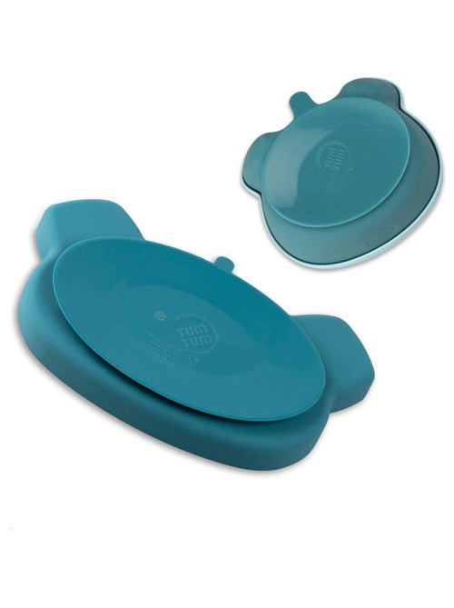 Assiette + Bol ventousés en silicone Ourson bleu - Kiabi