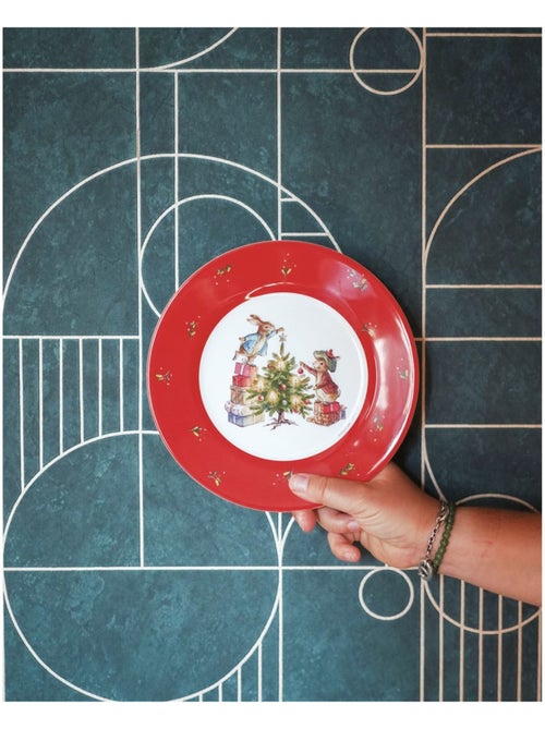 Assiette pierre lapin noël avec jeannot 20 cm - Kiabi
