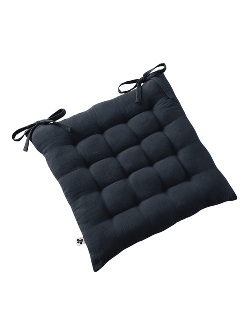 Assise matelassée 16 Points GAIA 40 x 40 cm  Gaze de Coton Unie bleu nuit - Kiabi