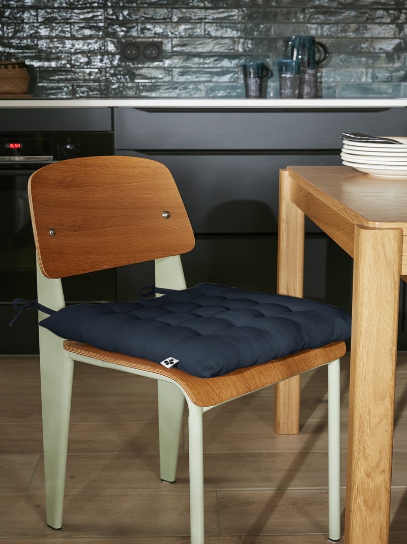 Assise matelassée 16 Points GAIA  Gaze de Coton Unie Bleu nuit - Kiabi