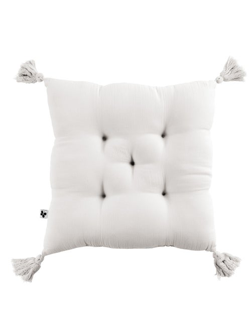 Assise matelassée 5 points avec pompons gaze de coton - Kiabi