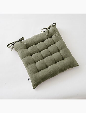 Assise matelassée 5 points avec pompons gaze de coton