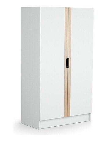 AT4 - Armoire enfant 2 portes en bois Blanc et Hêtre Verni 96 x 51 x 176 cm