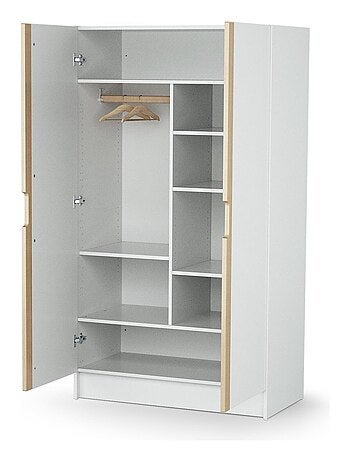 AT4 - Armoire enfant 2 portes en bois Blanc et Hêtre Verni 96 x 51 x 176 cm
