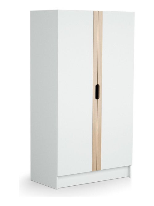 AT4 - Armoire enfant 2 portes en bois Blanc et Hêtre Verni 96 x 51 x 176 cm - Kiabi