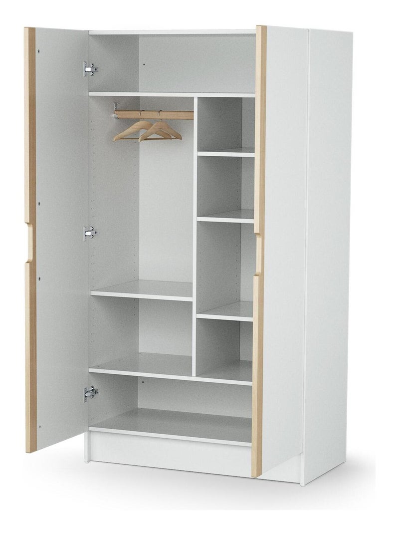 AT4 - Armoire enfant 2 portes en bois Blanc et Hêtre Verni 96 x 51 x 176 cm Beige/Blanc - Kiabi