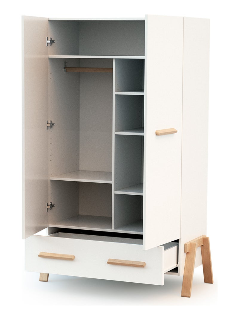 AT4 - Armoire enfant 2 portes en bois CANAILLE Blanc et Hêtre 108 x 53 x176 cm Blanc Marron - Kiabi