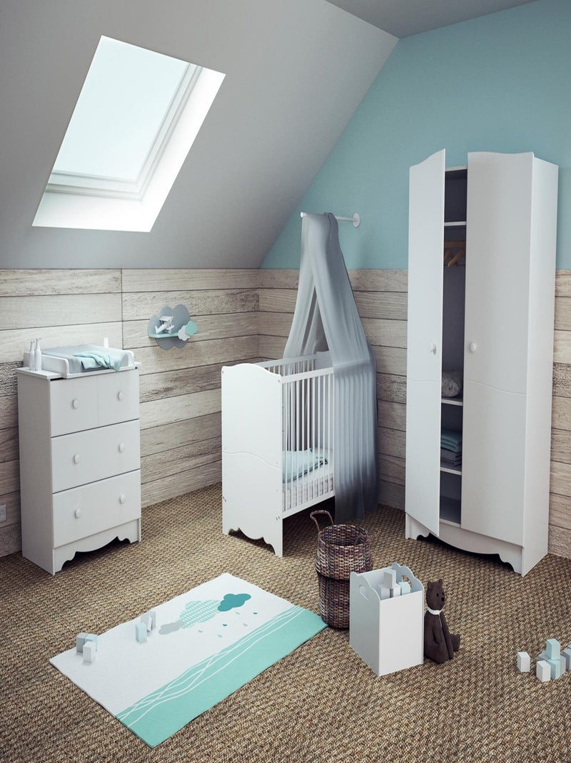 AT4 - Armoire enfant 2 portes en bois MARELLE Blanc 96 x 51 x 176 cm Blanc - Kiabi