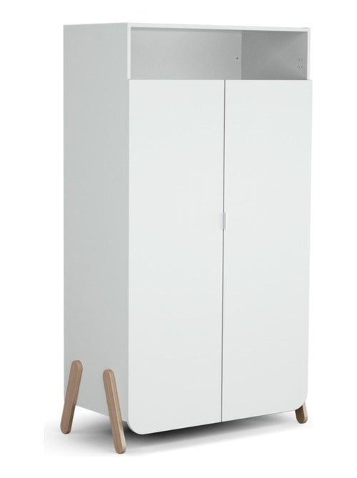 AT4 - Armoire enfant 2 portes en bois PIRATE Blanc et Hêtre 100 x 50 x 176 cm - Kiabi