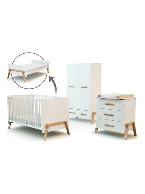 AT4 - Chambre bébé lit, commode à langer 3 Tiroirs + armoire en bois - Kiabi AT4 - Chambre bébé lit, commode à langer 3 Tiroirs + armoire en bois - Kiabi