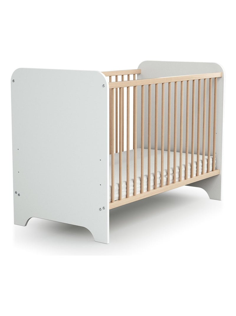 AT4 - Chambre bébé lit, commode à langer et armoire Blanc et Hêtre Verni Beige/Blanc - Kiabi