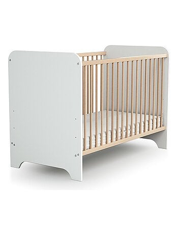 AT4 - Chambre bébé lit, commode à langer et armoire Blanc et Hêtre Verni Carrousel