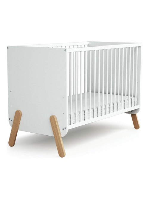 AT4 - Chambre bébé lit, meuble à langer et armoire Blanc et Hêtre Verni - Kiabi