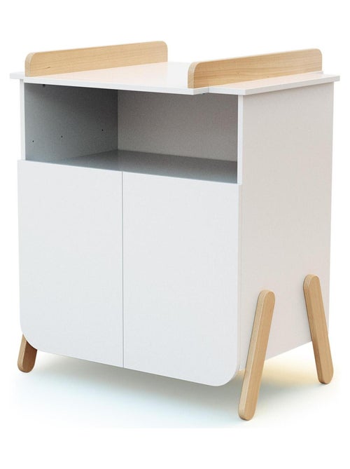 AT4 - Chambre bébé lit, meuble à langer et armoire Blanc et Hêtre Verni - Kiabi