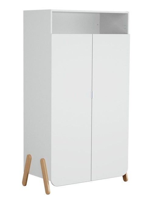 AT4 - Chambre bébé lit, meuble à langer et armoire Blanc et Hêtre Verni - Kiabi