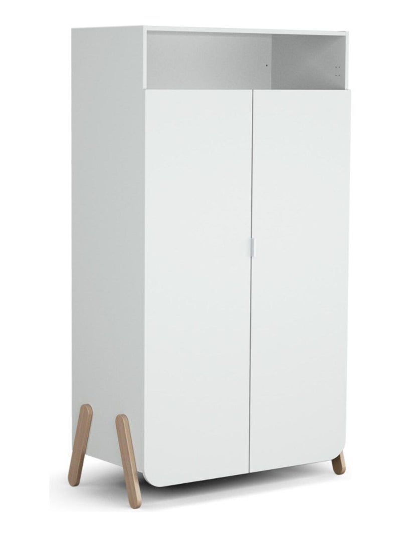 AT4 - Chambre enfant lit + commode 3 tiroirs et armoire en bois PIRATE Blanc - Kiabi