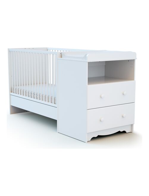 AT4 -  Combiné lit bébé évolutif en bois MARELLE Blanc 60 x 120 cm - Kiabi