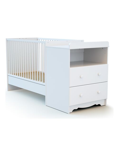 AT4 -  Combiné lit bébé évolutif en bois MARELLE Blanc 60 x 120 cm - Kiabi