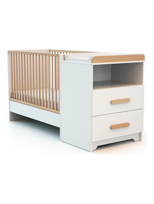 AT4 -  Combiné lit bébé évolutif Gavroche en bois Blanc et Hêtre 60 x 120 cm - Kiabi