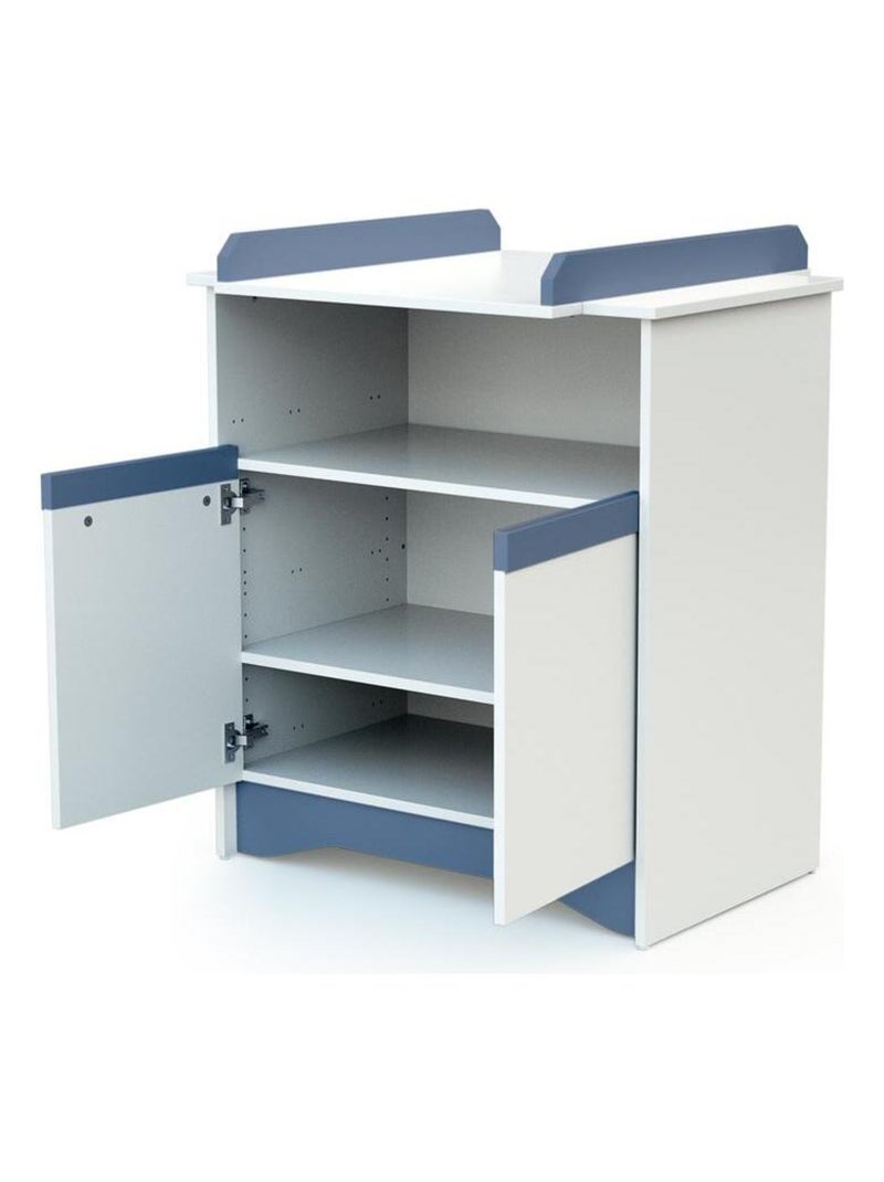 AT4 -  Commode à langer 2 portes, 1 niche COTILLON en bois Blanc Bleu - Kiabi