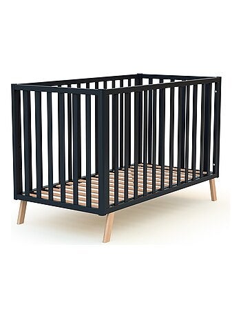 Lit bébé «HÊTRE» noir 60x120cm - confort pour votre bébé