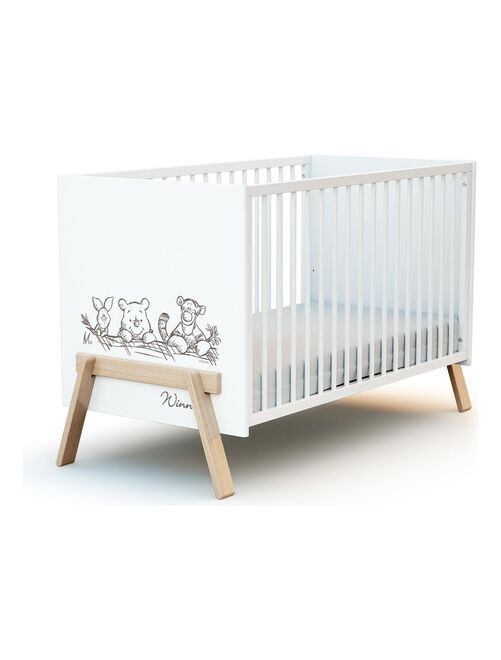 AT4 -  Lit bébé Canaille Winnie en bois Blanc et Hêtre 60 x 120 cm - Kiabi