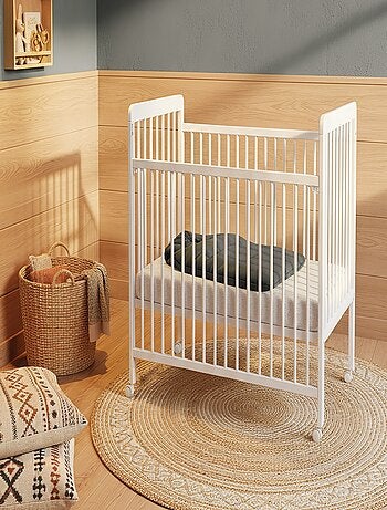 AT4 - Lit bébé coulissant en bois avec matelas en bois LIVO Hêtre Verni 60 x 120 cm