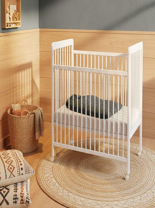 AT4 - Lit bébé coulissant en bois avec matelas en bois LIVO Hêtre Verni 60 x 120 cm - Kiabi