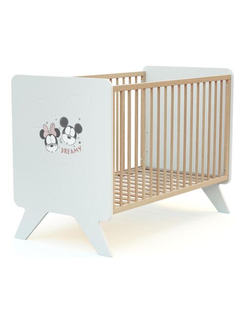 AT4 -  Lit bébé Disney Happy Days Mickey en bois Blanc et Hêtre 60 x 120 cm - Kiabi