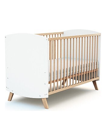 At4 - lit bébé en bois 60 x 120 cm scandinave blanc et hêtre
