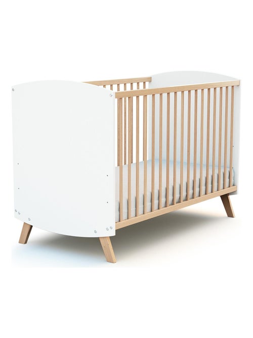 At4 - lit bébé en bois 60 x 120 cm scandinave blanc et hêtre - Kiabi