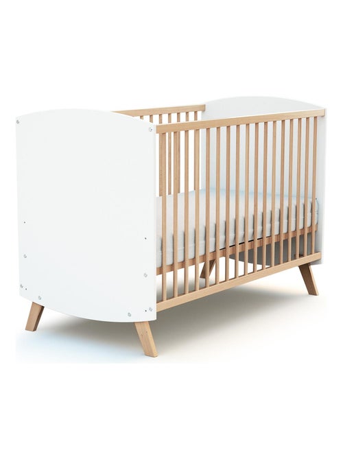 At4 - lit bébé en bois 60 x 120 cm scandinave blanc et hêtre - Kiabi