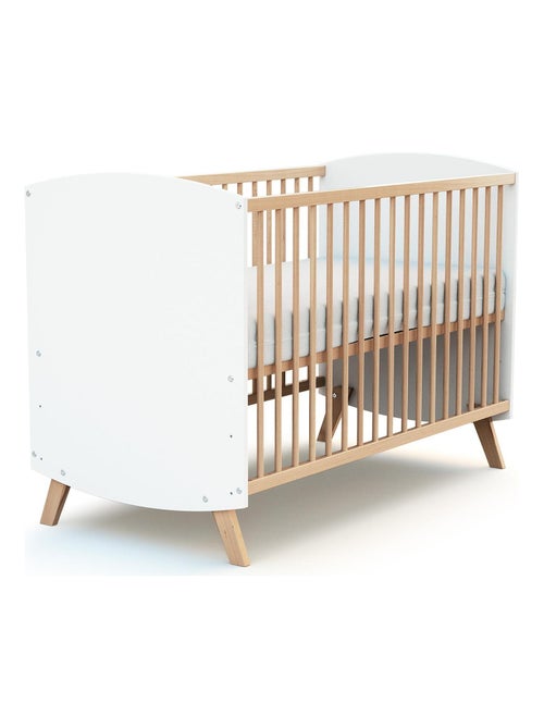 At4 - lit bébé en bois 60 x 120 cm scandinave blanc et hêtre - Kiabi