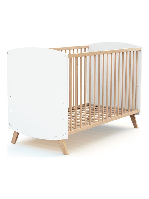 At4 - lit bébé en bois 60 x 120 cm scandinave blanc et hêtre - Kiabi
